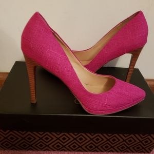 Charles David Pink Linen Plateau Heels Shoes